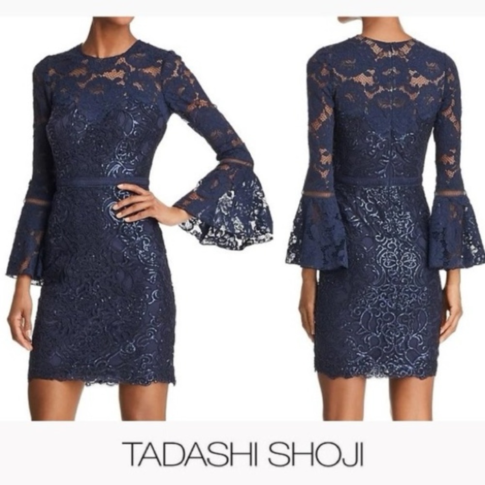 NEW Tadashi Shoji Navy Blue Lace Cocktail Dress